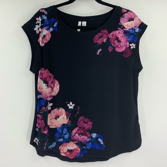 Elle Tops - Elle Floral Black Blouse Medium